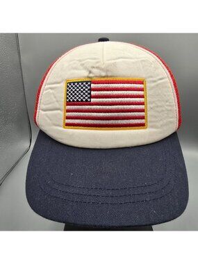 Distressed Red White & Blue Embroidered American Flag Infinity Trucker Hat